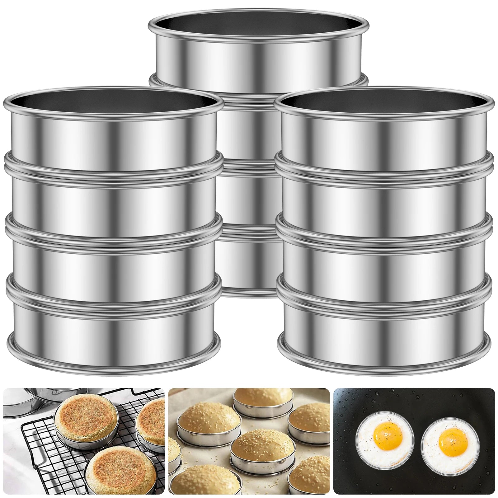 12Pcs English Muffin Rings Stainless Steel Crumpet Rings Nonstick Tart Rings Double Rolled Muffin Tart Rings Crumpet Ring Mold