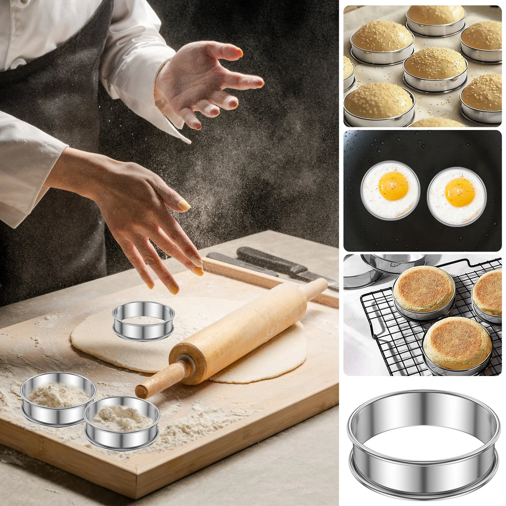 12Pcs English Muffin Rings Stainless Steel Crumpet Rings Nonstick Tart Rings Double Rolled Muffin Tart Rings Crumpet Ring Mold