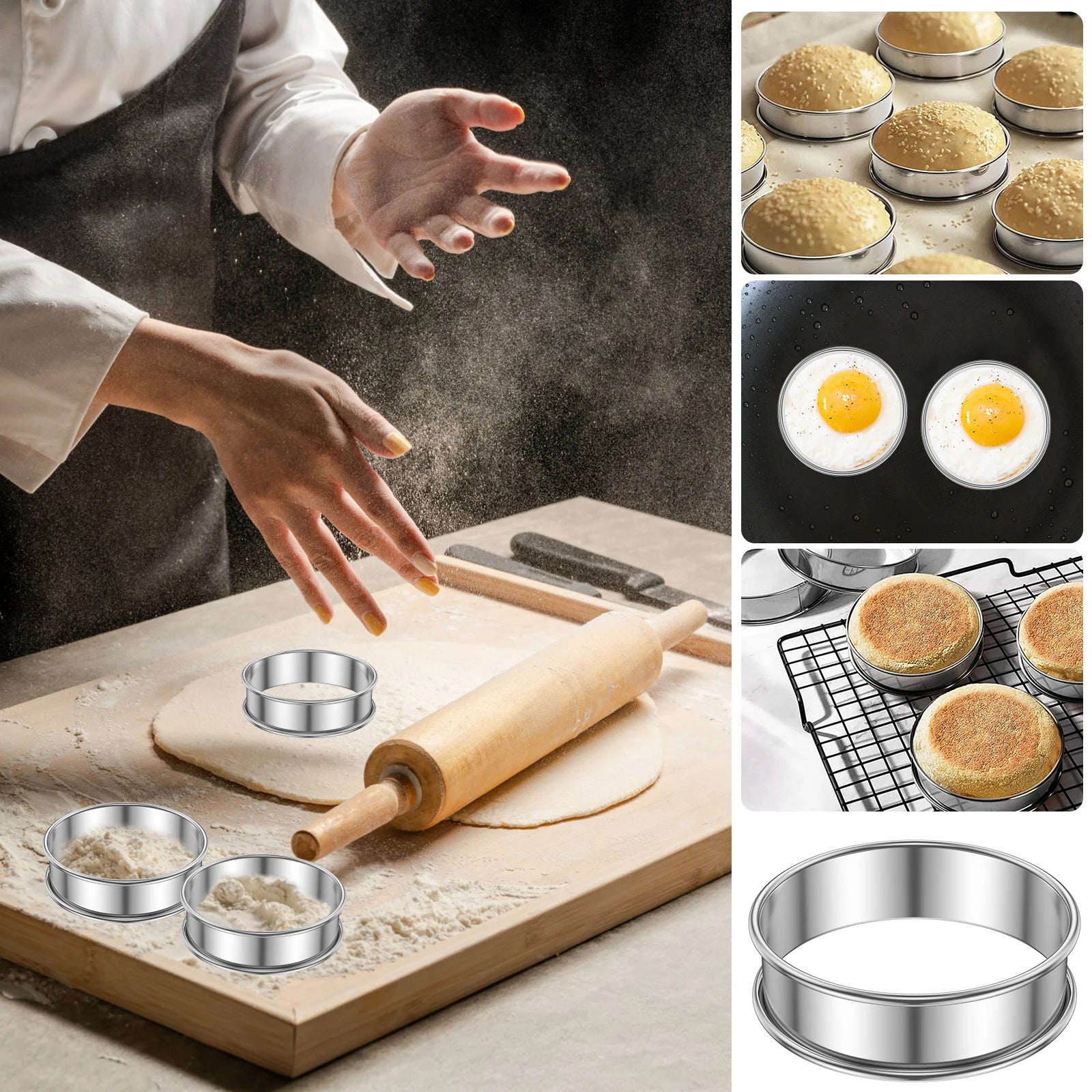 12Pcs English Muffin Rings Stainless Steel Crumpet Rings Nonstick Tart Rings Double Rolled Muffin Tart Rings Crumpet Ring Mold